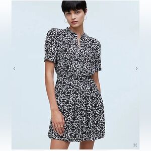 Madewell Button-Front Blouson Mini Shirtdress in Floral Crepe